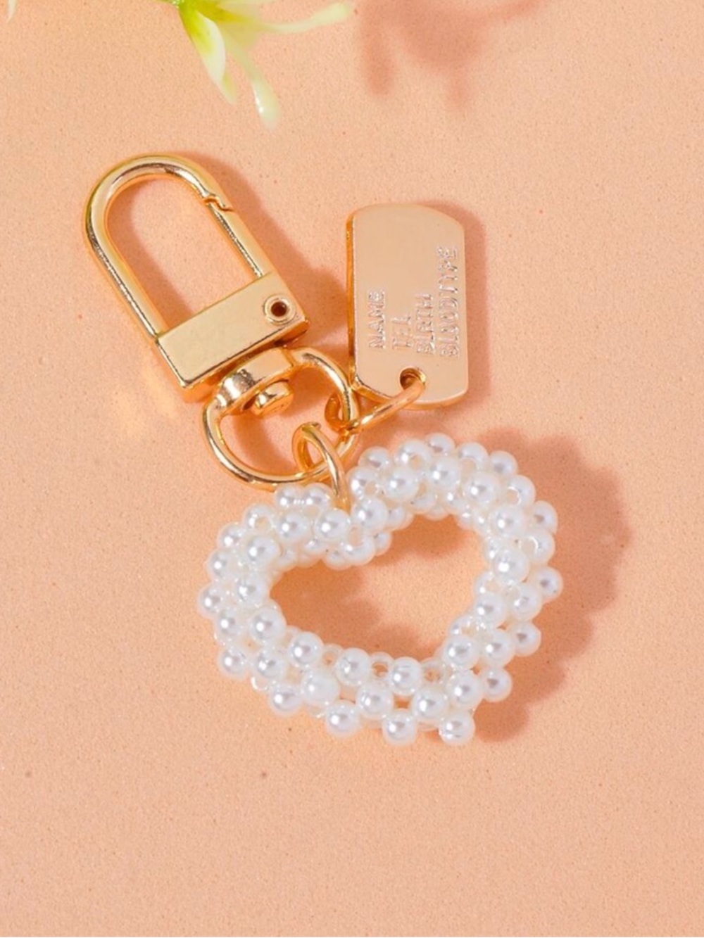 🌺 New Gold Clip Heart Pearl Keychain - White Pearl Charm